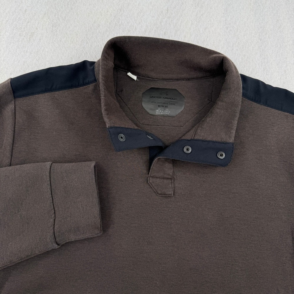 Under Armour Mens XL Brown Fitted Snap Mock Neck Pullover Tech Sweatshirt